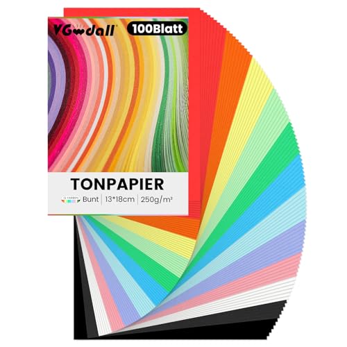 VGOODALL 100 Blatt Tonpapier, Farbigen Kopierpapier 12 Farben Bastelkarton TonPapier 13 x 18 cm für DIY Kunst Handwerk Drucken Skizzieren von VGOODALL