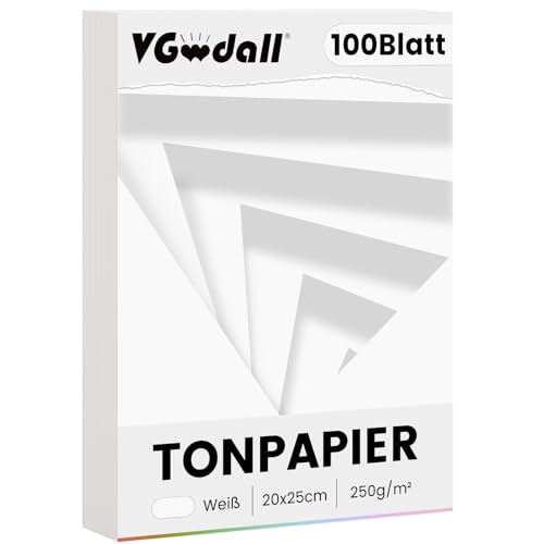 VGOODALL 100 Blatt Tonpapier, Weißes Tonpapier Bastelpapier Karton Druckerpapier für Kartenherstellung Papierhandwerk 20x25cm von VGOODALL