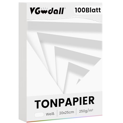 VGOODALL 100 Blatt Tonpapier 250g/m², Weißes Tonpapier 20x25cm Bastelpapier Karton Druckerpapier für Kartenherstellung Papierhandwerk von VGOODALL