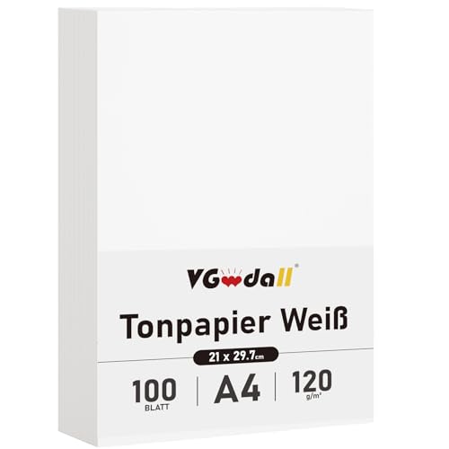 VGOODALL 100 Blatt Tonpapier A4, 120 g/m² Weiß Papier Fotokarton für Scrapbooking Gestalten von Karten Basteln VGOODALL 100 Blatt Tonpapier A4, 120 g/m² Weiß Papier Fotokarton für Scrapbooking Gestalten von Karten Basteln von VGOODALL