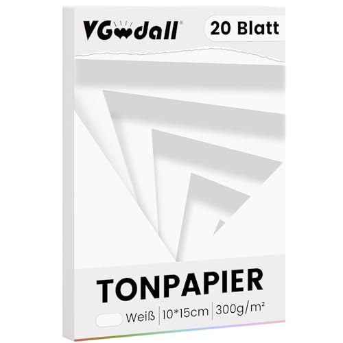 VGOODALL 20 Blätter Tonpapier Weiß, Bastelpappe in Weiß Papier Bastelpapier 300 g/m² Druckerpapier Premium Tonzeichenpapier Craft Paper zum Basteln Drucken von VGOODALL