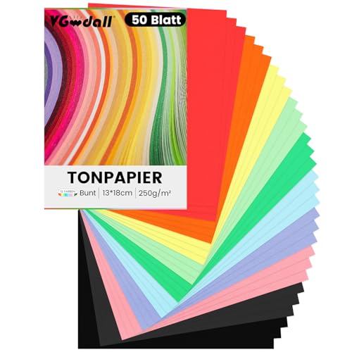 VGOODALL 50 Blatt Tonpapier, Farbigen Kopierpapier 12 Farben Bastelkarton TonPapier 13 x 18 cm für DIY Kunst Handwerk Drucken Skizzieren von VGOODALL