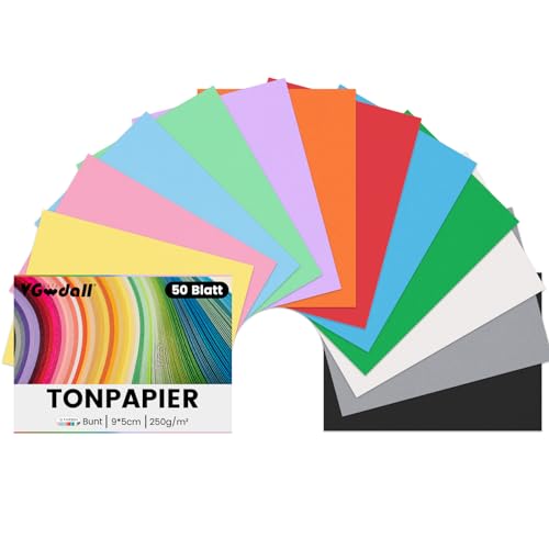 VGOODALL 50 pappe Blatt Tonpapier, Farbigen Kopierpapier 12 Farben Bastelkarton TonPapier 9 x 5 cm für DIY Kunst Handwerk Drucken Skizzieren von VGOODALL