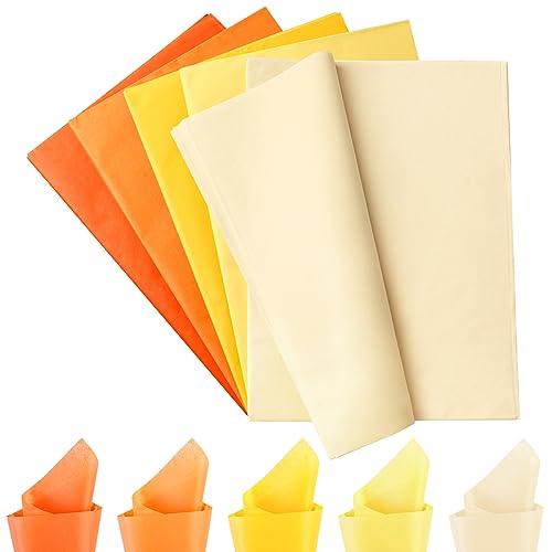 VGOODALL Seidenpapier – 75 Blatt (50x35 cm) Tissue Papier, 5 Gelbtöne Bastelpapier Geschenkpapier,ideal für Blumenbasteln, Geschenkverpackung, Kunstprojekte & Dekoration von VGOODALL