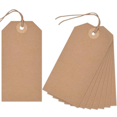 VGOODALL Etiketten mit Draht, 120 Stück Manila-Versandanhänger (12,1 x 6 cm, blanko, für Vintage-Kleidung, Schmuckpreise und Garagenverkäufe) von VGOODALL