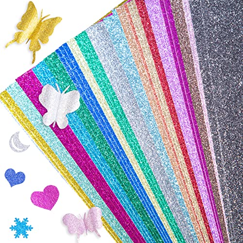 VGOODALL Glitzerpapier zum Basteln, 56 Blatt Bunt Glitzer Papier A4 20 Farben 250g/m² Glitterkarton zum Basteln und Gestalten von VGOODALL