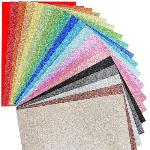 VGOODALL 20 Blatt Glitzerpapier, Bastelpapier A4, 10 Farben, 250g/m², Ideal für Basteln, DIY-Projekte, Scrapbooking & Party-Deko von VGOODALL