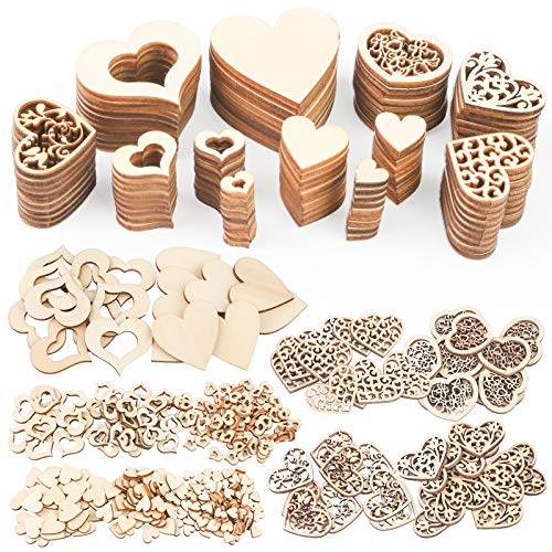 VGOODALL 510 Stück Holzherzen Deko mit 10m Juteschnur, Herz Streudek für Hochzeiten, DIY, Bastelprojekte & Home Decor, 5 Größen (10-40mm) von VGOODALL