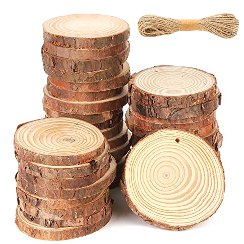 VGOODALL Holzscheiben, 36 Stück 7-8 cm natürliche unlackierte Holzkreise Holzkreise für Kunst Kreation DIY Handwerk Hochzeit Dekorationen Weihnachten Ornamente von VGOODALL