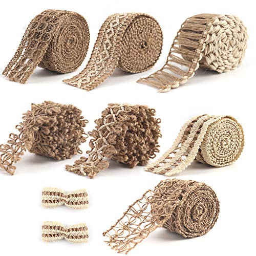 VGOODALL Deko Juteband, 7 Rolle Vintage Dekoband für Windeltorte Vase Deko Scrapbooking Hochzeit Basteln von VGOODALL