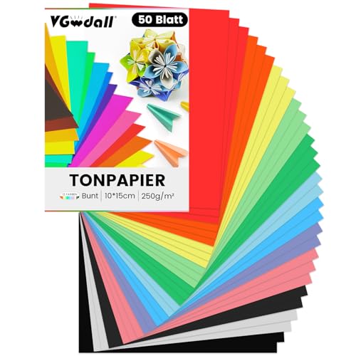 VGOODALL goldfolie 50 Blatt Tonpapier, Farbigen Kopierpapier 12 Farben Bastelkarton TonPapier 10 x 15 cm für DIY Kunst Handwerk Drucken Skizzieren von VGOODALL