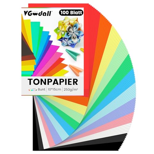 VGOODALL pappe 100 Blatt Tonpapier, Farbigen Kopierpapier 12 Farben Bastelkarton TonPapier 10 x 15 cm für DIY Kunst Handwerk Drucken Skizzieren von VGOODALL