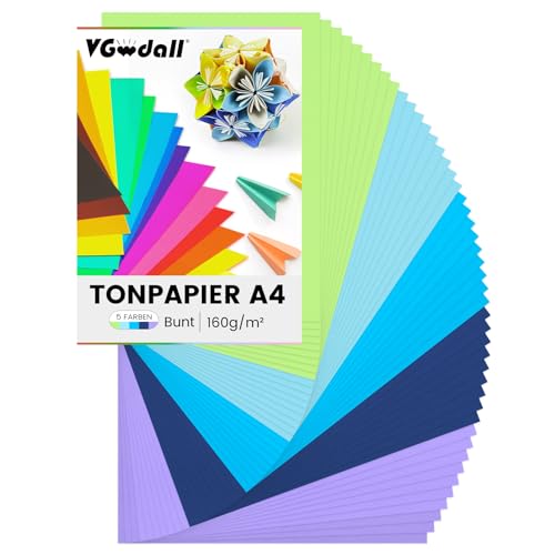 VGOODALL pappe 50 Blatt Tonkarton, A4 Farbigen Tonpapier Bastelkarton 21 x 29,7cm Kopierpapier für DIY Kunst Handwerk Drucken Skizzieren von VGOODALL