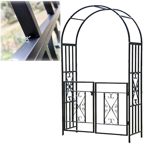 VGVSBG Gartenbogen aus Metall mit Tor, wetterfester, robuster Spalier-Rosenbogenständer, schwarzer Pergola-Laube für Rosen und Kletterpflanzen, Außenlaube, HBT 210 x 1 von VGVSBG