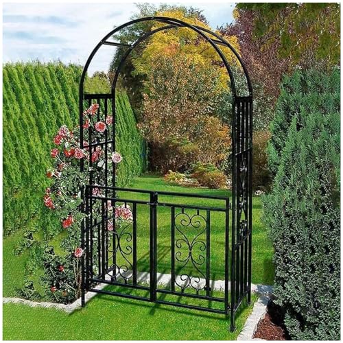 VGVSBG Stabiler Metallbogenständer, Gartenlaube, Spalier für Kletterpflanzen, Rosenbogen für den Außenbereich mit Tor, B 114 x H 210 cm, Hochzeitspergola, röhrenförmi von VGVSBG