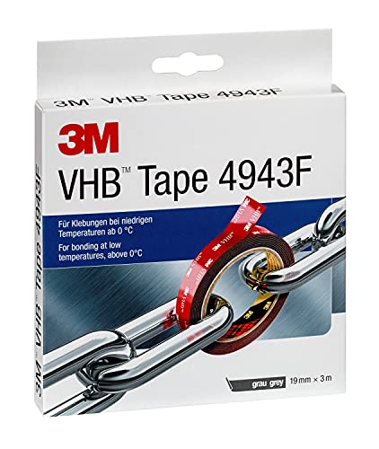 3M VHB 4943F Montage Klebeband doppelseitig - für Verklebungen bei niedrigen Temperaturen ab 0 °C - 19mm x 3m, Grau, Dicke: 1.1mm (1-er Pack) von VHB