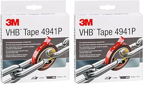 VHB 3M 4941F Montage Klebeband doppelseitig - starke und dauerhafte Verbindung von Aluminium, Edelstahl, verzinktem Stahl, Polycarbonat oder ABS - 19mm x 3m, Grau, Dicke: 1.1mm (1-er Pack) von VHB