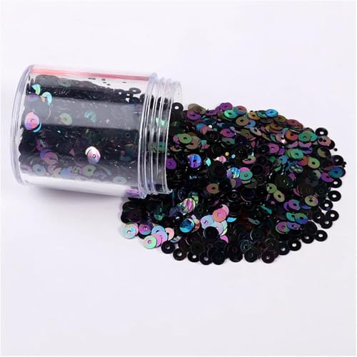 Pailletten für Aufnähen, 1 Box s 2mm 3mm 4mm 5mm 6mm Flache Runde Lose s for DIY Handwerk Frauen Kleidung Zubehör(AB Black 320,5mm 1Box) von VHTDFEVXO
