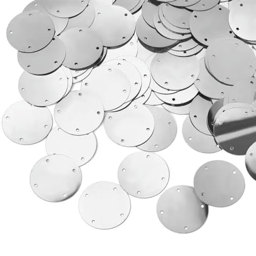 Pailletten für Aufnähen, 50 g/Beutel, 4 Löcher, silberfarben, for Basteln, flach, groß, rund, for Kleidungsstücke/Handtaschen, Zubehör, DIY-Flocken, 15/20/25/35 mm(Silver 25MM) von VHTDFEVXO