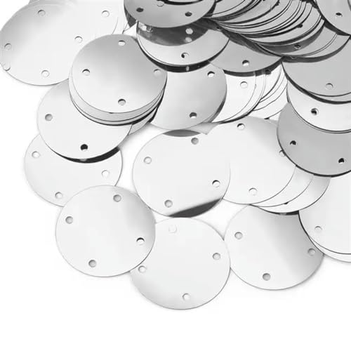 Pailletten für Aufnähen, 50 g/Beutel, 4 Löcher, silberfarben, for Basteln, flach, groß, rund, for Kleidungsstücke/Handtaschen, Zubehör, DIY-Flocken, 15/20/25/35 mm(Silver 35MM) von VHTDFEVXO