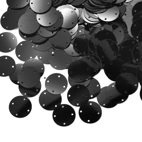 Pailletten für Aufnähen, 50 g/Packung, große runde Perlen, 4 Löcher, Goldbandflocken, lose Perlen, Bastelzubehör, DIY-Kleidersack-Anhänger, 20/25/35 mm(Black 20mm) von VHTDFEVXO