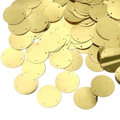 Pailletten für Aufnähen, 50 g/Packung, große runde Perlen, 4 Löcher, Goldbandflocken, lose Perlen, Bastelzubehör, DIY-Kleidersack-Anhänger, 20/25/35 mm(Yellow 25mm) von VHTDFEVXO