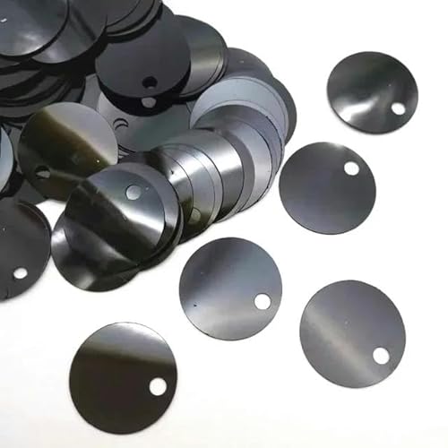 Pailletten für Aufnähen, 50 g große runde S 20 mm PVC flache Runde for Handwerk Hellgold mit 3,0 mm seitlichem großem Loch Rosa Schwarz(Black 50g) von VHTDFEVXO