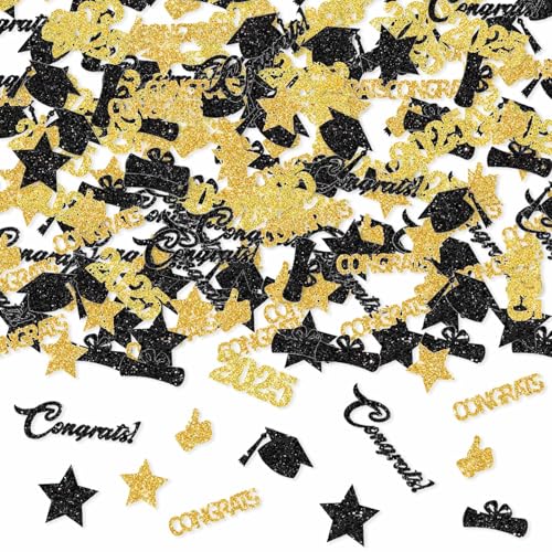 VHUWE Congrats Graduation Konfetti 2025, 19,8 g, Schwarz-Gold, Papierkonfetti für Abschlussdekorationen, Klasse 2025, Abschlussfeier, Party, Tischdekoration, Schwarz-Gold VHUWE Congrats Graduation Konfetti 2025, 19,8 g, Schwarz-Gold, Papierkonfetti für Abschlussdekorationen, Klasse 2025, Abschlussfeier, Party, Tischdekoration, Schwarz-Gold von VHUWE