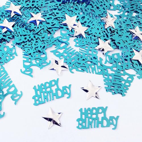 VHUWE Happy Birthday Konfetti, 45,4 g, Blau Silber Sterne Glitzer Konfetti für Happy Birthday Party Dekorationen Jungen Mädchen Kinder Frauen Männer Geburtstag Tischdekorationen | Blau Silber von VHUWE