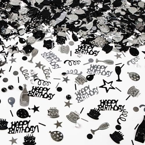 VHUWE Happy Birthday Konfetti, 45,4 g Schwarz Silber Kuchen Ballon Stern Kelch Flasche Konfetti für Happy Birthday Party Dekorationen Jungen Mädchen Kinder Frauen Männer Geburtstag Tischdekorationen | VHUWE Happy Birthday Konfetti, 45,4 g Schwarz Silber Kuchen Ballon Stern Kelch Flasche Konfetti für Happy Birthday Party Dekorationen Jungen Mädchen Kinder Frauen Männer Geburtstag Tischdekorationen | von VHUWE