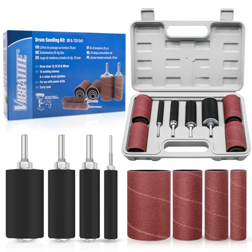 VIBRATITE 20 Stück Schleifhülsen Schleifwalzen Set - Gummi Schleiftrommel Set, 80 und 120 Körnung Schleifbandhülsen mit Werkzeugkasten für Bohrmaschinen Spindelschleifer VIBRATITE 20 Stück Schleifhülsen Schleifwalzen Set - Gummi Schleiftrommel Set, 80 und 120 Körnung Schleifbandhülsen mit Werkzeugkasten für Bohrmaschinen Spindelschleifer von VIBRATITE