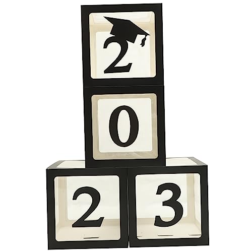 4Stücke Abschlussfeier Ballonboxen für Graduierung Dekoration für Foto Backdrop und Festlichkeiten Schwarze Leere Boxen ohne Ballons von VICASKY