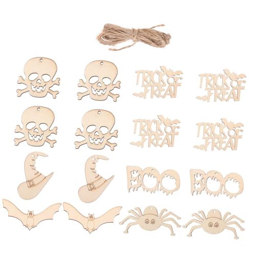 60Stücke Halloween Holz DIY Bastelausschnitte Unlackierte Holzornamente für Kreative Bastelprojekte Dekoration für Halloween Partys und von VICASKY