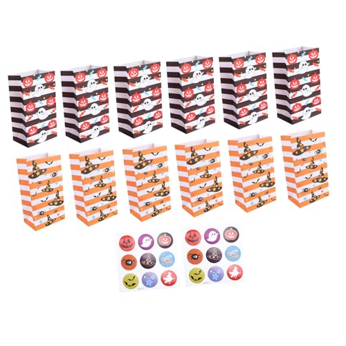 VICASKY 1 Satz Halloween Papiertüten mit Aufklebern Süßigkeiten und Snackbeutel im Klassischen Design für Halloween Feiern und Treats Langlebig und Sicher aus Kraftpapier von VICASKY