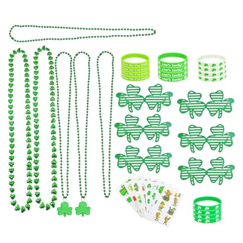 VICASKY 1 Satz Kleeblatt Brille Halskette und Armband Patrick's Day Party mit Aufklebern für Festliche Anlässe und Kreative Styles von VICASKY