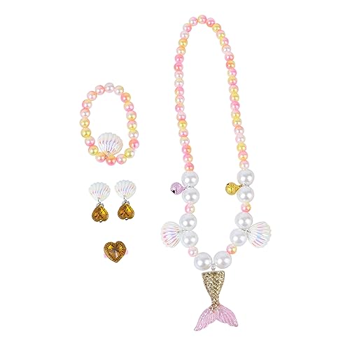 VICASKY 1 Satz Perlenkette Armband Meerjungfrau-Halskette süße Halskette eine Halskette Halsketten Baby-Geschenk Halskette mit Meerjungfrau-Anhänger Süss einstellen Ring von VICASKY