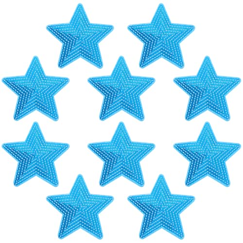 VICASKY 10 Stück Blaue Aufnäher in Sternform zum Aufbügeln, mit Pailletten Bestickte Nähapplikationen für Diy-kleidungskostüme, Basteldekorationszubehör von VICASKY