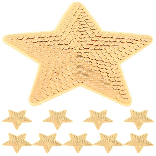 VICASKY 10 Stück Goldene Aufnäher in Sternform zum Aufbügeln, mit Pailletten Bestickte Nähapplikationen für Diy-kleidung, Kostüm, Basteln, Dekoration, Zubehör von VICASKY