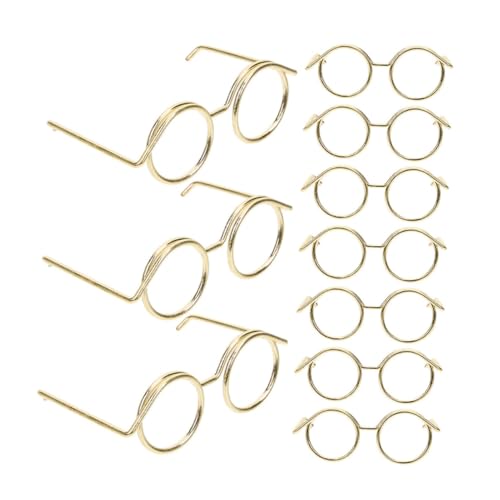 VICASKY 10 Stück Puppenzubehör Entzückende Mini-Brille Puppengläser Zur Dekoration Mini-puppenbrillen-Requisiten Brille Zum Anziehen Der Puppe Brillenrequisiten Zum Anziehen Golden Metall von VICASKY