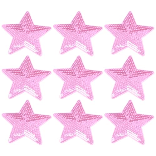 VICASKY 10 Stück Rosafarbene Aufnäher in Sternform zum Aufbügeln, mit Pailletten Bestickte Nähapplikationen für Diy-kleidungskostüme, Basteldekorationszubehör von VICASKY