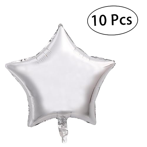 VICASKY 10 Stück Silberne Fünfzackige Stern Folienballons für Valentinstag Hochzeit und Geburtstagsfeiern Wiederverwendbar Helium oder Luftfüllung von VICASKY