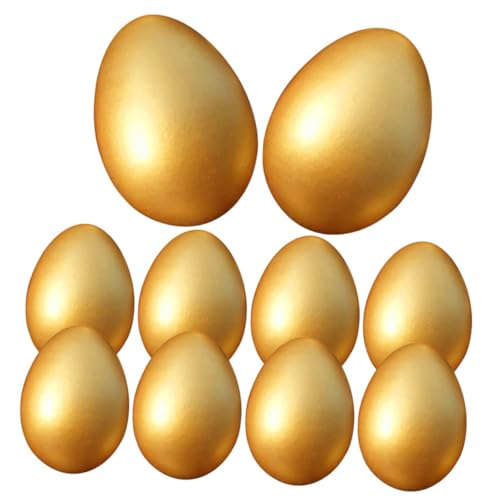 VICASKY 10 Stück Teiliges Unbemalte Holz Ostereier Goldfarben Dekorativ Glatt Strukturiert für DIY Basteln Ostern Party Dekoration und Foto Requisiten Zuhause Wohnzimmer von VICASKY