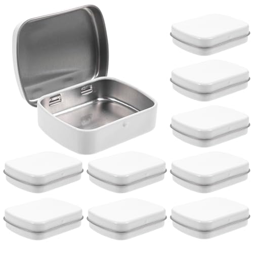 VICASKY 10 rechteckige Metalldosen, leere Scharnierdosen, kleine Aufbewahrungsdose mit Deckel, Mini-Federmäppchen, Organizer für Schmuck, Stifte, Radiergummi, Handwerk, Weiß, 6,9 x 4,7 x 1,5 cm von VICASKY