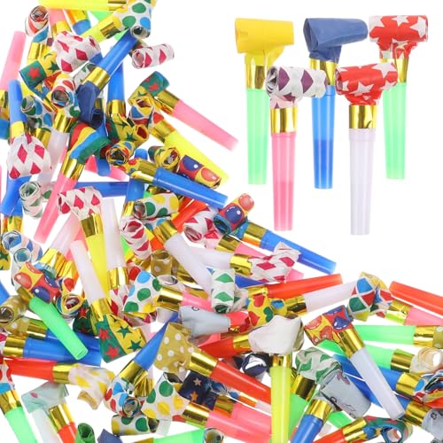 VICASKY 100 Stück Party Tröten Lustige Geburtstagsbläser Musikalische Partybläser Geräuschmacher für Feste Kindergeburtstag Feiertagsdeko von VICASKY