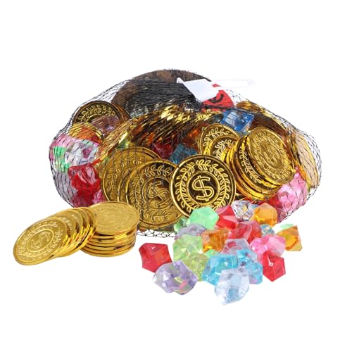 VICASKY 100 Stück Piraten-goldmünzen-spielzeug Piraten-diamantkristalle Spielzeuge Piraten-schatzsuche Schatz Für Piratenparty Piratengoldmünzen Edelsteine Bilden Dekorationen von VICASKY