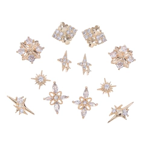 VICASKY 12 Stück Nageldekoration aus Metall farbig Reiz Gold- und Silbernagelzauber Hotfix sortiert einzigartige Nagelcharme Nageldekore Nageldekorationsset Nail Strass-Kit Zirkon Golden von VICASKY