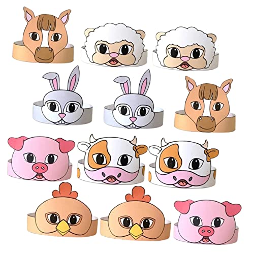 VICASKY 12 Stück Papiertierhüte Für Geburtstagspartys Tierhüte Für Papiertiere Papierkronen Bauernhoftiere Partyhüte Für Dekorationen Geburtstagshüte Pastellkronen Tiere von VICASKY