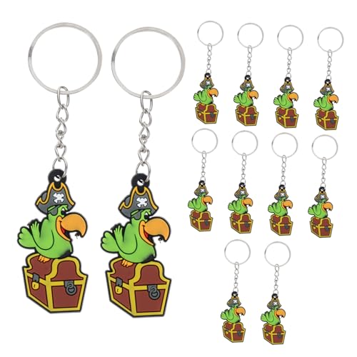 VICASKY 12 Stück Teiliges Piraten Papagei Schlüsselanhänger Bunte Cartoon Vogel Anhänger als Mitgebsel für Piraten Kindergeburtstag Halloween Party Dekoration Praktische Taschen und von VICASKY