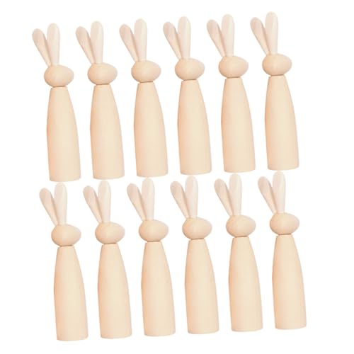 VICASKY 12 Stück Teiliges Set Unbemalte Holzfiguren Hasenkopf Peg Dolls für Kreatives Basteln Glatte Oberfläche Sicher zum Bemalen DIY für Familie von VICASKY