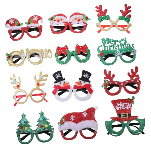 VICASKY 12 Stück Teiliges Weihnachtsbrillen mit Klassischen Xmas Elementen Leichte Partybrillen für Festliche Weihnachtsfeiern Wiederverwendbar und Bequem für Weihnachtsdekoration und von VICASKY